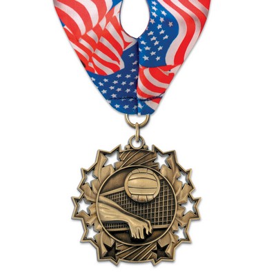Volleyball TS Medal w/Stock Millennium Neck Ribbon (2¼")