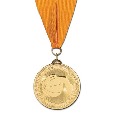Basketball Brite Laser Medal on Grosgrain Neck Ribbon (2")