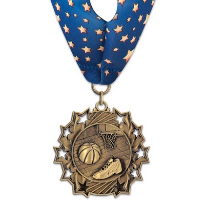 Basketball TS Medal w/Stock Millennium Neck Ribbon (2¼")
