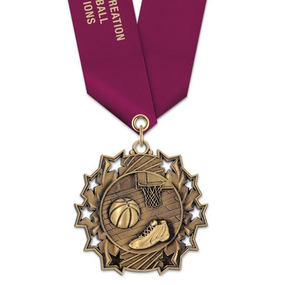 Basketball TS Medal w/Satin Neck Ribbon (2¼")